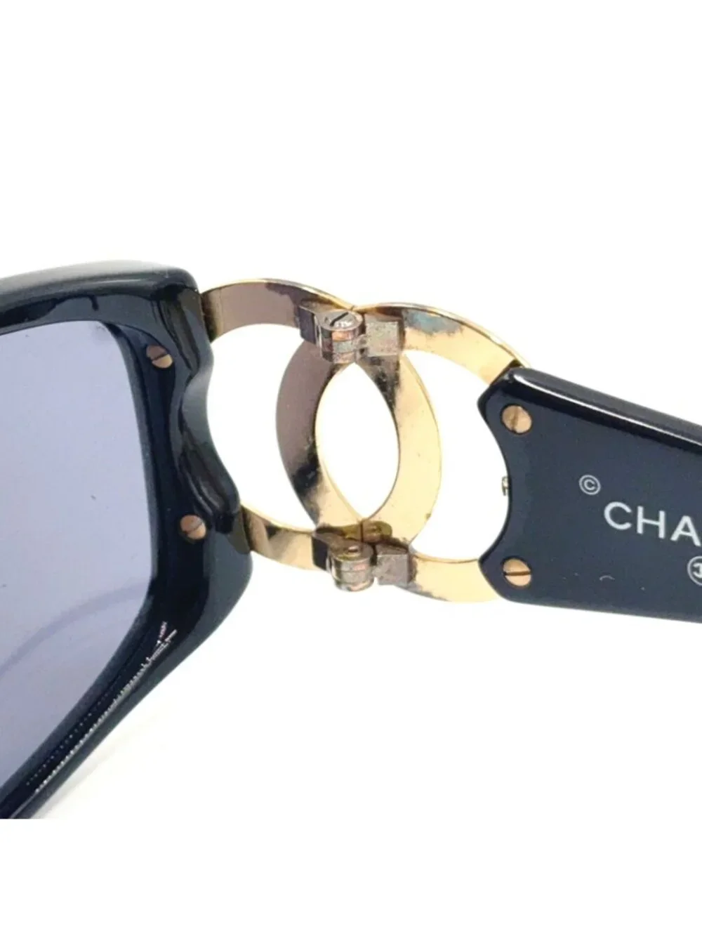 Chanel CC Logo Acetate Gold Plated Black Sunglasses Eyewear